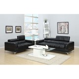 Black Faux Leather Living Room 2pc Sofa Set Sofa and Loveseat Furniture Couch Unique Design Metal Legs Adjustable Headrest Hs00F7239-Id-Ahd