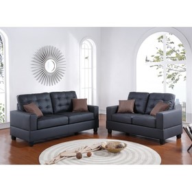 Living Room Furniture 2pc Sofa Set Black Faux Leather Tufted Sofa Loveseat W Pillows Cushion Couch Hs00F7855-Id-Ahd