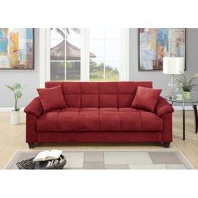 Contemporary Living Room Adjustable Sofa Red Color Microfiber Plush Storage Couch 1pc Futon Sofa w Pillows HS00F7888-ID-AHD