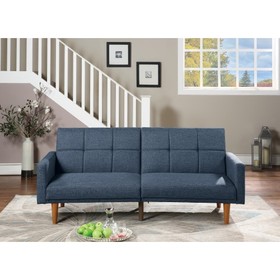 Transitional Look Living Room Sofa Couch Convertible Bed Navy Polyfiber 1pc Tufted Sofa Cushion Wooden Legs HS00F8507-ID-AHD