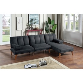 Black Polyfiber Sectional Sofa Set Living Room Furniture Solid Wood Legs Plush Couch Adjustable Sofa Chaise Hs00F8513-F8514-Idahd