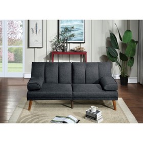 Black Polyfiber Adjustable Sofa Bed Living Room Solid Wood Legs Plush Couch Hs00F8513-Id-Ahd