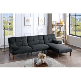 Black Color Polyfiber Sectional Sofa Set Living Room Furniture Solid Wood Legs Tufted Couch Adjustable Sofa Chaise Hs00F8519-F8520-Id-Ahd