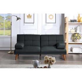 Black Polyfiber Adjustable Tufted Sofa Living Room Solid Wood Legs Plush Couch Hs00F8519-Id-Ahd