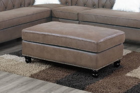 Living Room XL- Cocktail Ottoman Dark Coffee Leatherette Accent Studding Trim Wooden Legs Hsesf00F6439