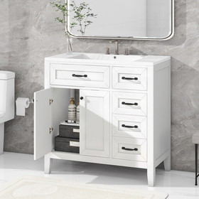 36" Bathroom Vanity with Sink Combo, White Bathroom Cabinet with Drawers, Solid Frame and MDF Board