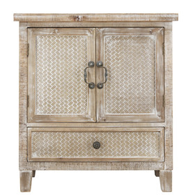 Weathered Wood Cabinet with 1 Drawer and 2 Doors Vintage Accent Storage Chest for Entryway, Living Room JM239