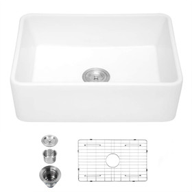 30 x 20 inch Ceramic Farmhouse Apron-Front Kitchen Sink Single Bowl White Jy285R