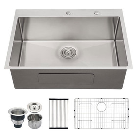 Stainless Steel 30 in 2-Hole Single Bowl Drop-in Kitchen Sink with Bottom Grid and Basket Strainer Jysds3011Bn