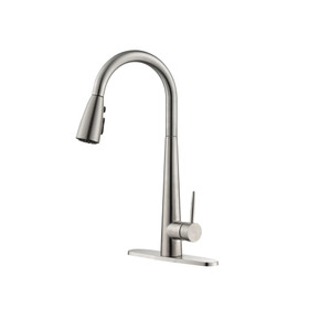 Kitchen Faucet with Pull Down Sprayer Brushed Nickel, High Arc Single Handle Kitchen Sink Faucet with Deck Plate, Commercial Stainless Steel Kitchen Faucets K-4012-Ns