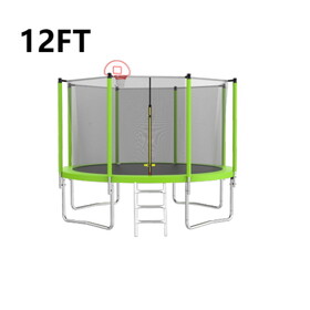 12FT Trampoline Green for Kids & Adults with Basketball Hoop and Ball,Recreational Trampolines with Safety Enclosure for Back Yard Outdoor K1163139545
