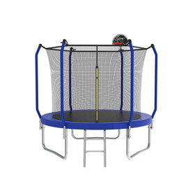 8FT Trampoline with Basketball Hoop, ASTM Approved Reinforced Type Outdoor Trampoline with Enclosure Net K1163P147129