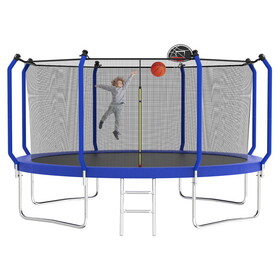 12FT Trampoline with Basketball Hoop, ASTM Approved Reinforced Type Outdoor Trampoline with Enclosure Net K1163P147145