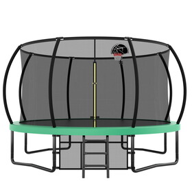 12FT Recreational Kids Trampoline with Safety Enclosure Net & Ladder, Outdoor Recreational Trampolines K1163P168398