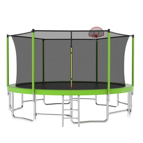 16FT Trampoline with Balance Bar & Basketball Hoop&Ball, ASTM Approved Reinforced Type Outdoor Trampoline with Enclosure Net K1163S00071
