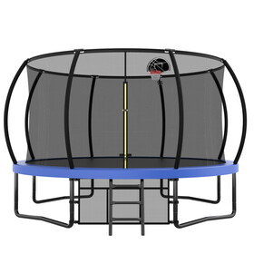 14FT Trampoline with Enclosure - Recreational Trampolines with Ladder and AntiRust Coating, ASTM Approval Outdoor Trampoline for Kids K1163S00072