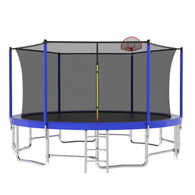 16FT Trampoline with Balance Bar & Basketball Hoop&Ball, ASTM Approved Reinforced Type Outdoor Trampoline with Enclosure Net P-K1163S00071