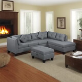 104.5" Upholstered Sofa,Chaise & Ottoman, Gray
