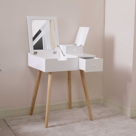 Wooden Vanity Desk Flip-top Dressing Mirror Writing table Computer Desk,White KHR40002WH