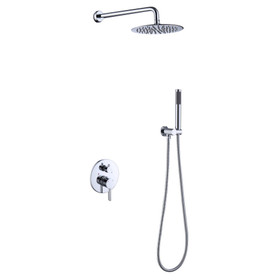 Shower System Shower Faucet Combo Set Wall Mounted with 10" Rainfall Shower Head and Handheld Shower Faucet, Chrome Finish Shower Faucet Rough-in L-8001S