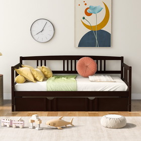 Twin Size Daybed Wood Bed with Twin Size Trundle, Espresso LP000047AAP