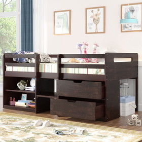 Twin Size Loft Bed with Two Shelves and Two Drawers (Antique Espresso) LP000081AAP