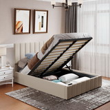 Full Size Upholstered Platform Bed with a Hydraulic Storage System - Beige LP000111AAA