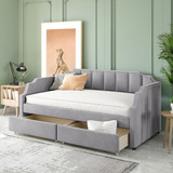 Twin Size Upholstered Daybed with Drawers, Wood Slat Support, Gray LP000115AAE