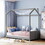 Twin Size Velvet House Bed Wood Bed, Gray LP000125AAE