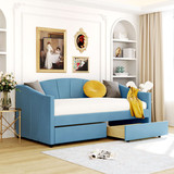 Upholstered Daybed Twin Size with Two Drawers and Wood Slat Suppot, Blue LP000312AAC