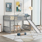 Twin Size Loft Bed with Slide and Ladder, Gray LP000504AAE