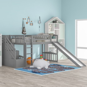 Stairway Twin Size Loft Bed with Two Drawers and Slide, Gray LP000515AAE