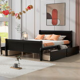 Queen Size Wood Platform Bed with 4 Drawers and Streamlined Headboard & Footboard, Espresso LP000883AAD