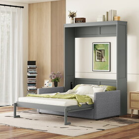 Queen Size Murphy Bed Wall Bed with Cushion,Gray