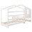 Wood House Bed Twin Size, 2 Twin Solid Bed L structure with fence and slatted frame, White