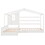Wood House Bed Twin Size, 2 Twin Solid Bed L structure with fence and slatted frame, White