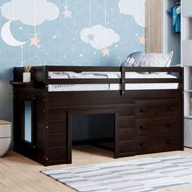 Twin Size Loft Bed with Cabinet and Shelf - Espresso LP001501AAP
