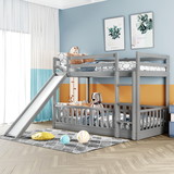 Twin Over Twin Bunk Bed with Slide and Ladder, Gray LT000009AAE