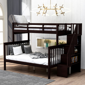 Stairway Twin-Over-Full Bunk Bed with Storage and Guard Rail for Bedroom, Espresso Color LT000019AAP