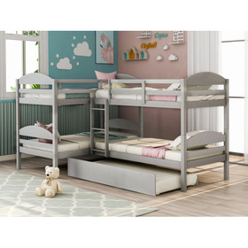 Twin L-Shaped Bunk bed with Trundle-Gray LT000024AAE