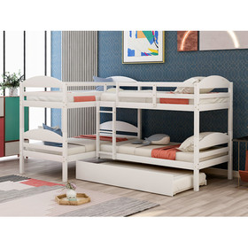 Twin L-Shaped Bunk bed with Trundle-White LT000024AAK