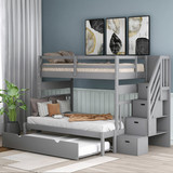 Twin Over Twin/Full Bunk Bed with Twin Size Trundle (Gray) LT000025AAE