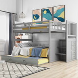 Full over Full Bunk Bed with Twin Size Trundle, Gray (old sku: LT000026AAE )