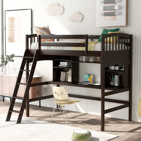 Twin Size Loft Bed with Storage Shelves, Desk and Ladder, Espresso LT000140PAA