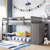 Twin Over Twin Bunk Bed with 4 Drawers and 3 Shelves-Gray LT000167AAE