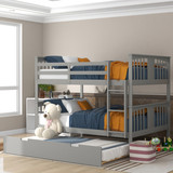 Full Over Full Bunk Bed with Twin Size Trundle and Ladder-White LT000204AAE