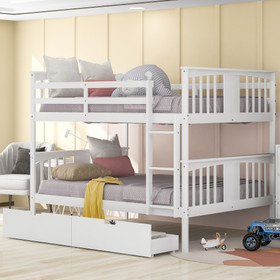 Full over Full Bunk Bed with Drawers and Ladder for Bedroom, Guest Room Furniture-White LT000205AAK