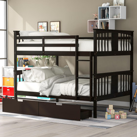 Full over Full Bunk Bed with Drawers and Ladder for Bedroom, Guest Room Furniture-Espresso LT000205AAP