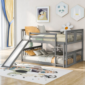 Full Over Full Bunk Bed with Ladder with Slide, Gray LT000208AAE