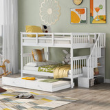 Stairway Full-Over-Full Bunk Bed with Twin Size Trundle, Storage and Guard Rail for Bedroom, Dorm - White LT000210AAK